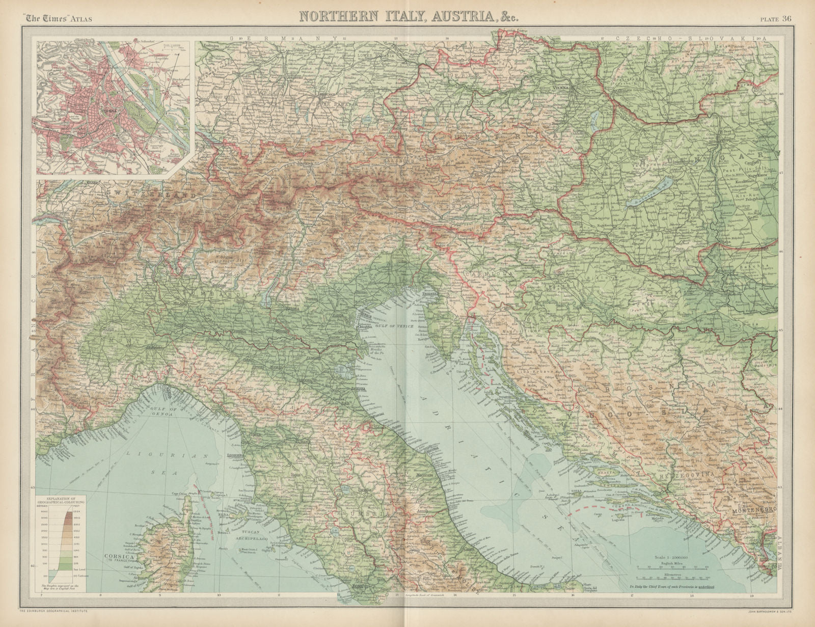 Northern Italy Austria Yugoslavia. Eastern Alps. Hungary. Vienna. TIMES 1922 map